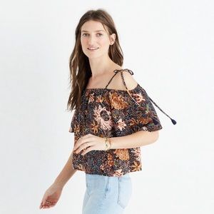 Madewell Silk Off Shoulder Strappy Sea Floral Top